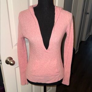 🖤J CREW LIGHT PINK DEEP V-NECK CASHMERE HOODED SWEATER SIZE S🖤